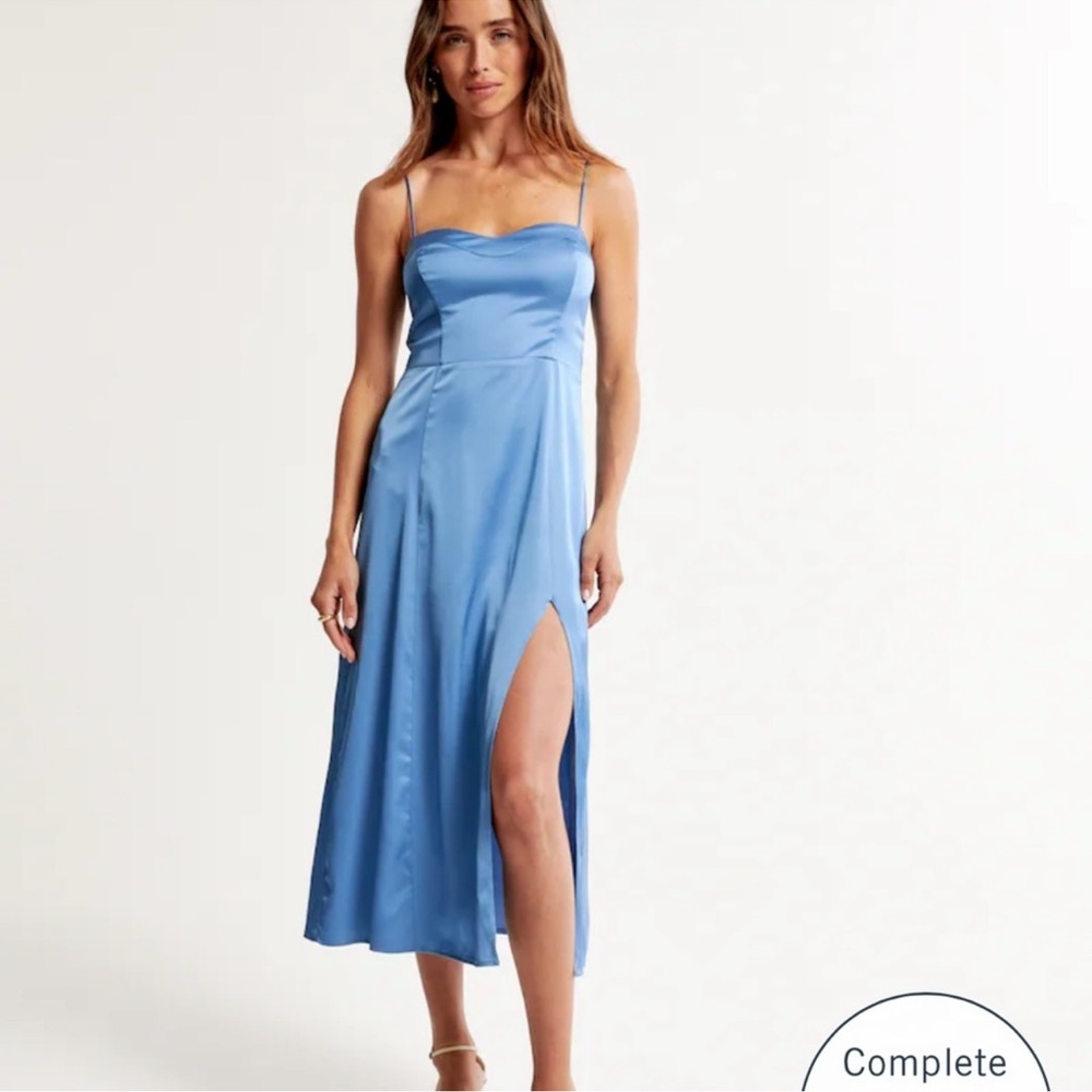 Abercrombie & Fitch Elegant Blue Satin Dress with Spaghetti Straps: Cream